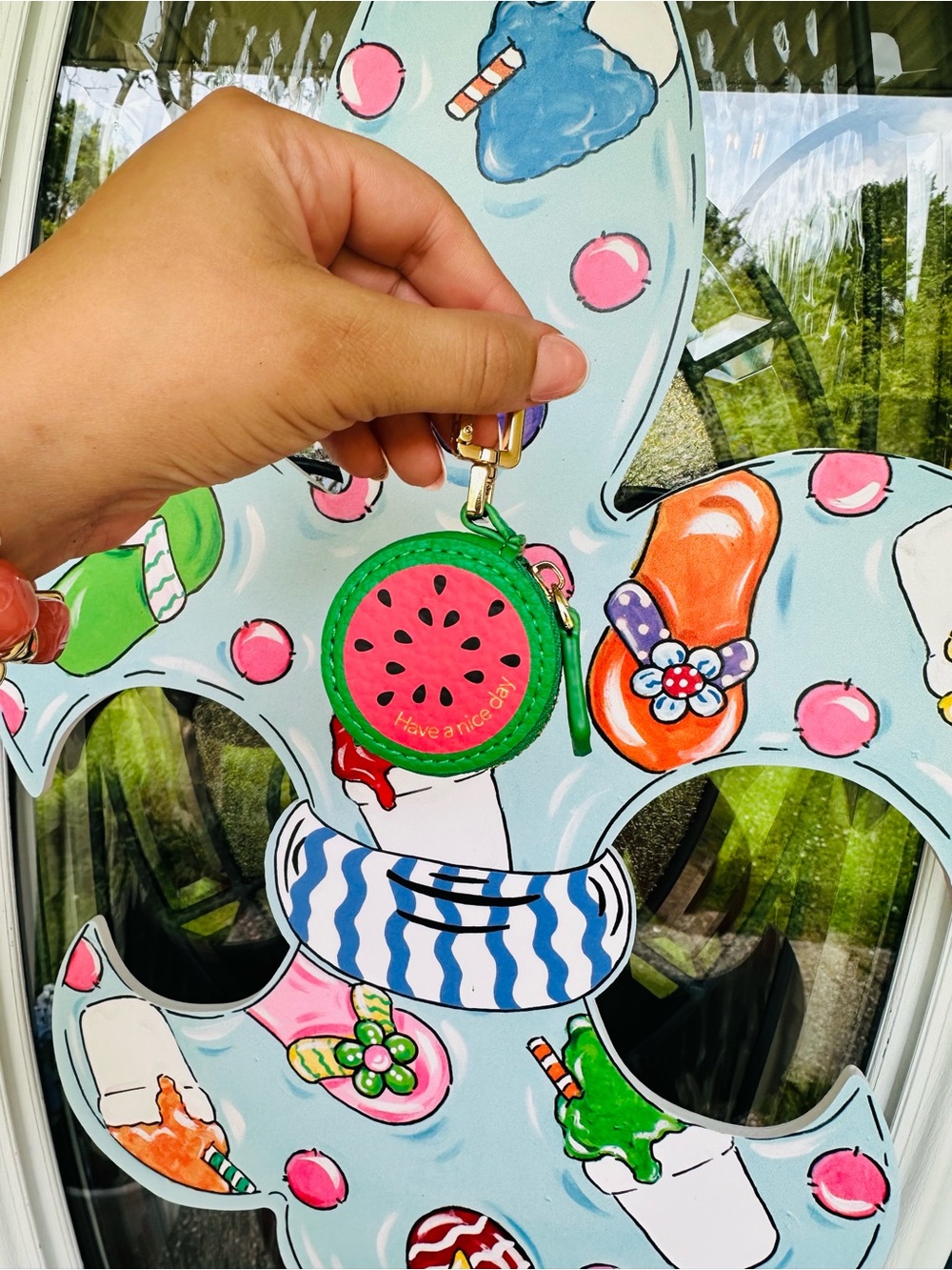 Watermelon Coin Purse Keychain - Green & Pink